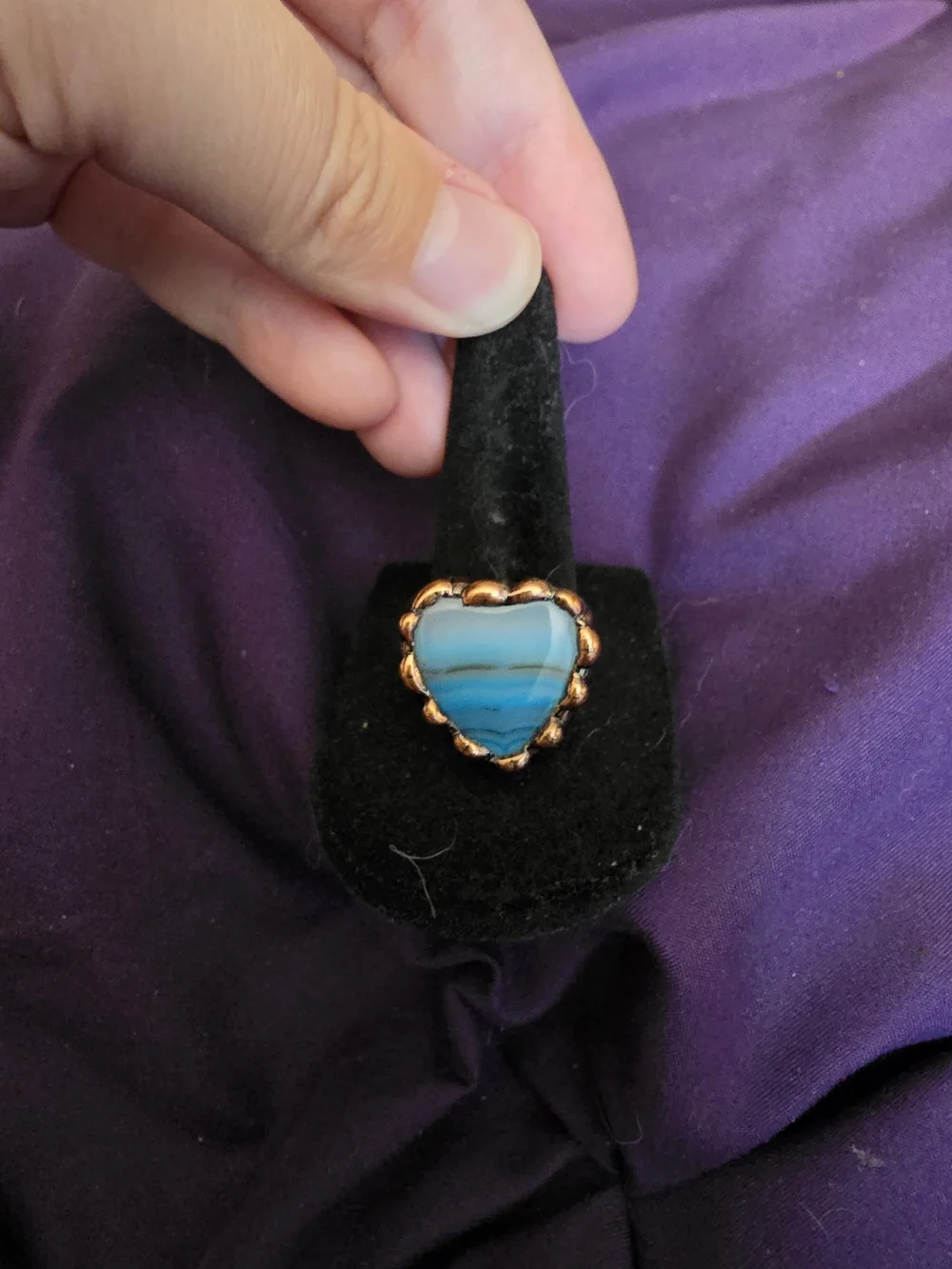 Ajustable Gold-Tone Heart Blue Agate Ring - Women Jewelry